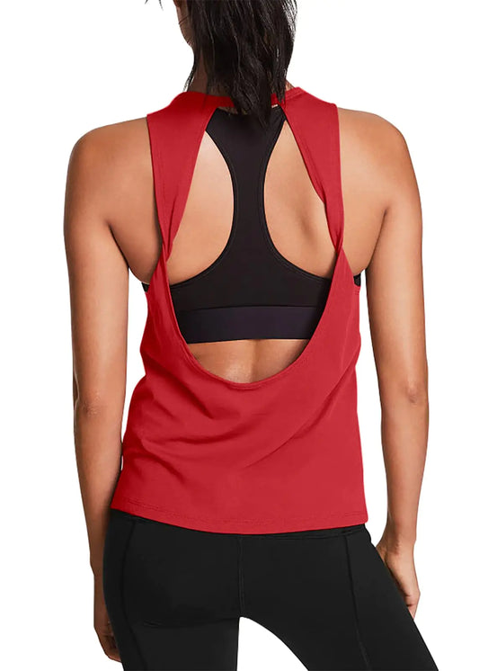 Mippo Workout Tops for Women Cute Yoga Tops Open Back Workout Tanks Backless Shirts Workout Tanks Sports Clothes Athletic Running Gym Tank Tops for Women Red L